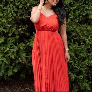 EXPRESS Vibrant Burnt Orange Pleated Cutout Maxi Dress S